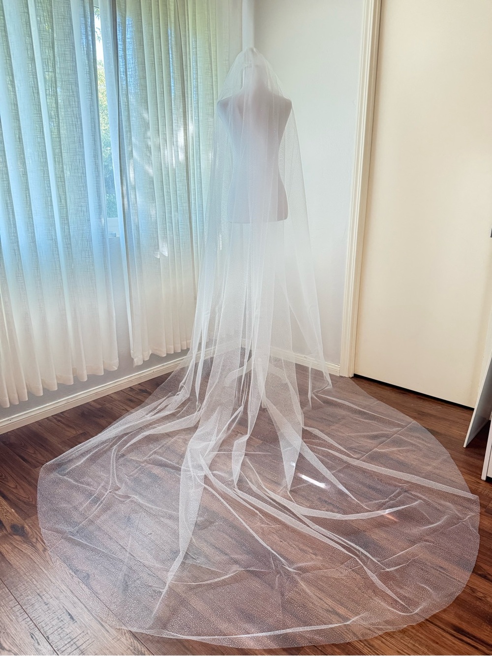 Shimmering Silver Glitter Cathedral (118”) Wedding Veil with Plastic Comb - New